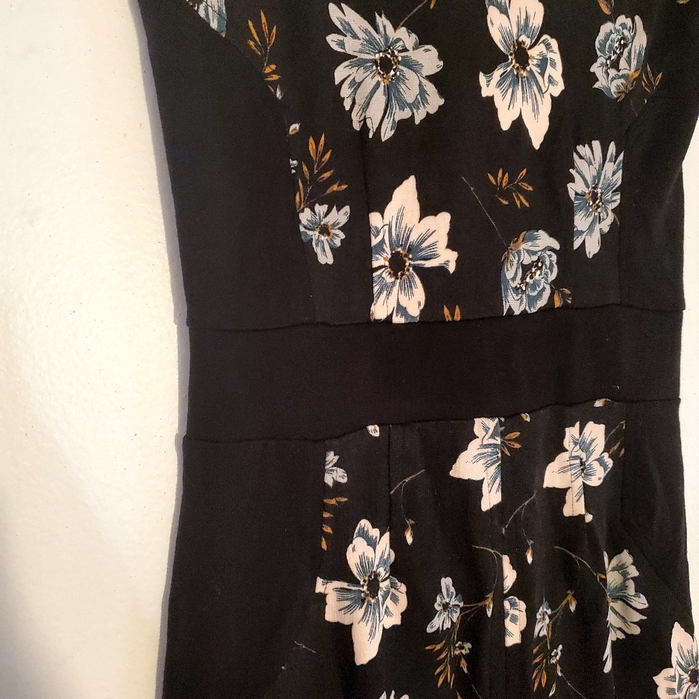 French Connection Zipper Floral Mini Dress Black Slimming Panels Size 6 Women - Picture 5 of 14